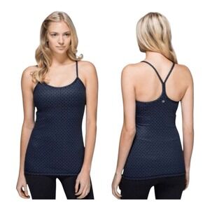 LULULEMON Size‎ 4 Power Y Tank Luon Tri Geo Printed Inkwell Black Racerback Top